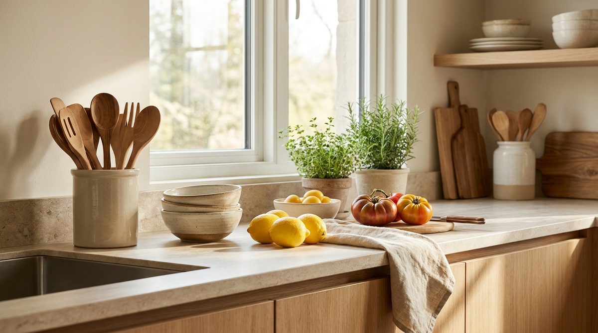 Kitchen collection — bamboo drawer organizer in a bright kitchen