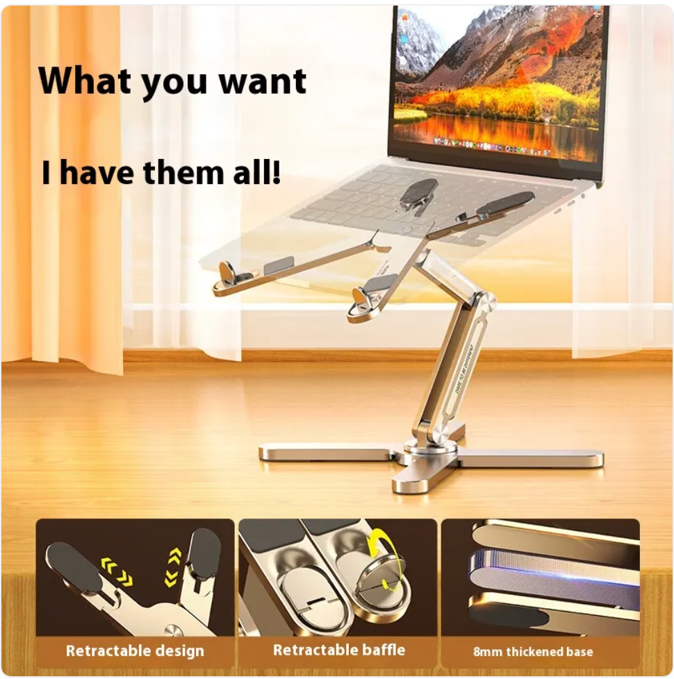 Aluminum Folding Laptop Stand — Adjustable Ergonomic Riser for Desk & Travel