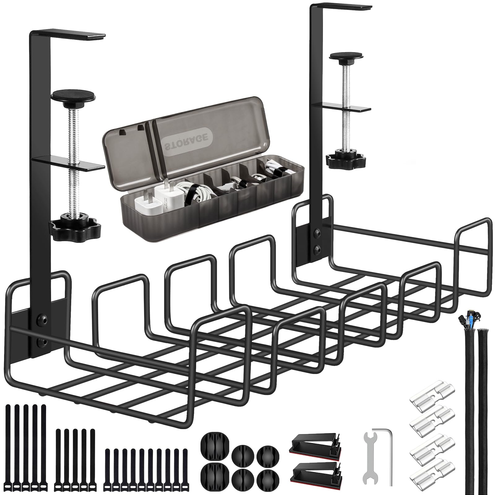 Under-Desk Cable Management Tray — No-Drill Wire Organizer Rack for Office Desks