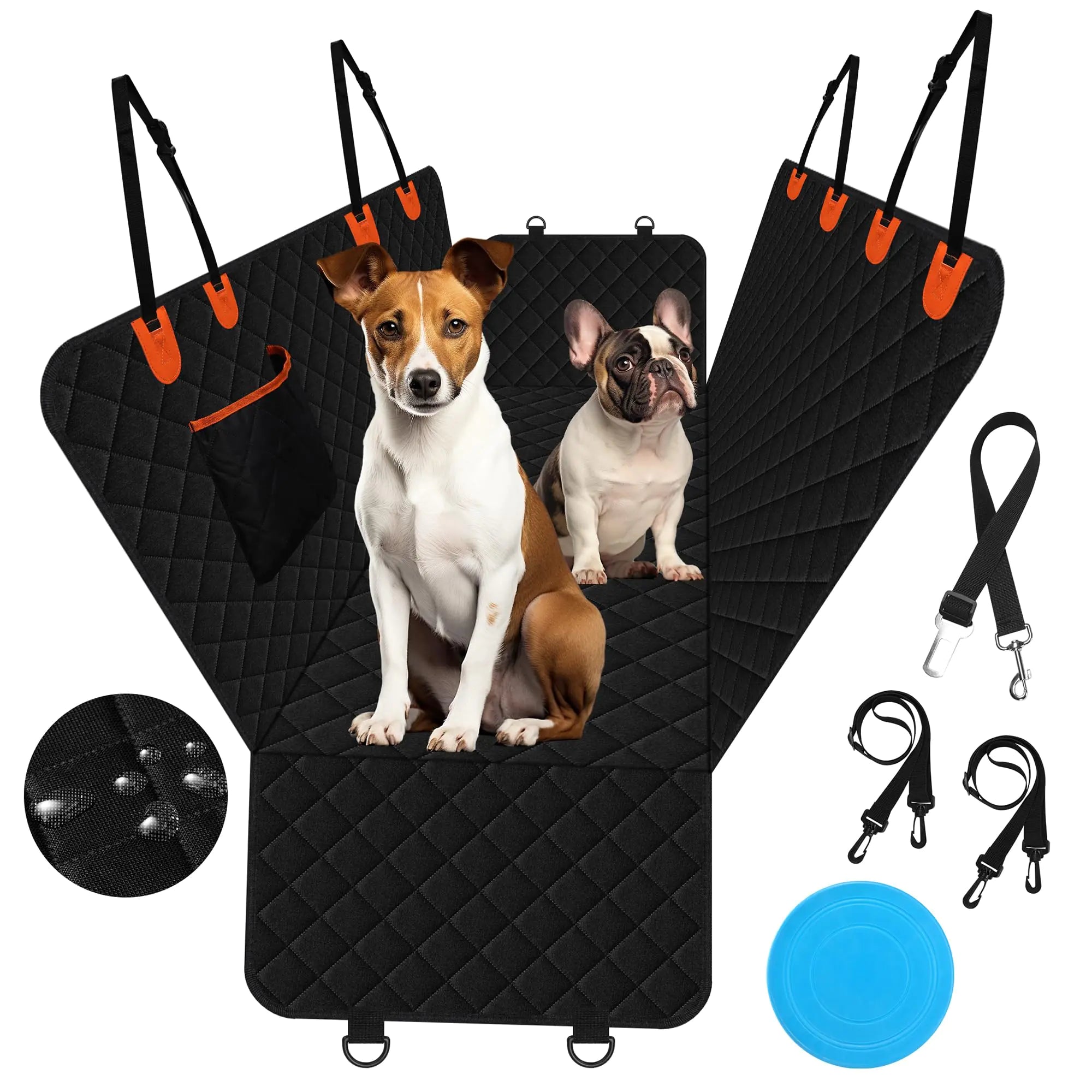 Convertible dog car seat cover and hammock with zippered side flaps
