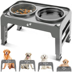 Elevated Dog Bowl Stand — Adjustable-Height Raised Feeder with Slow-Feed & Water Bowls
