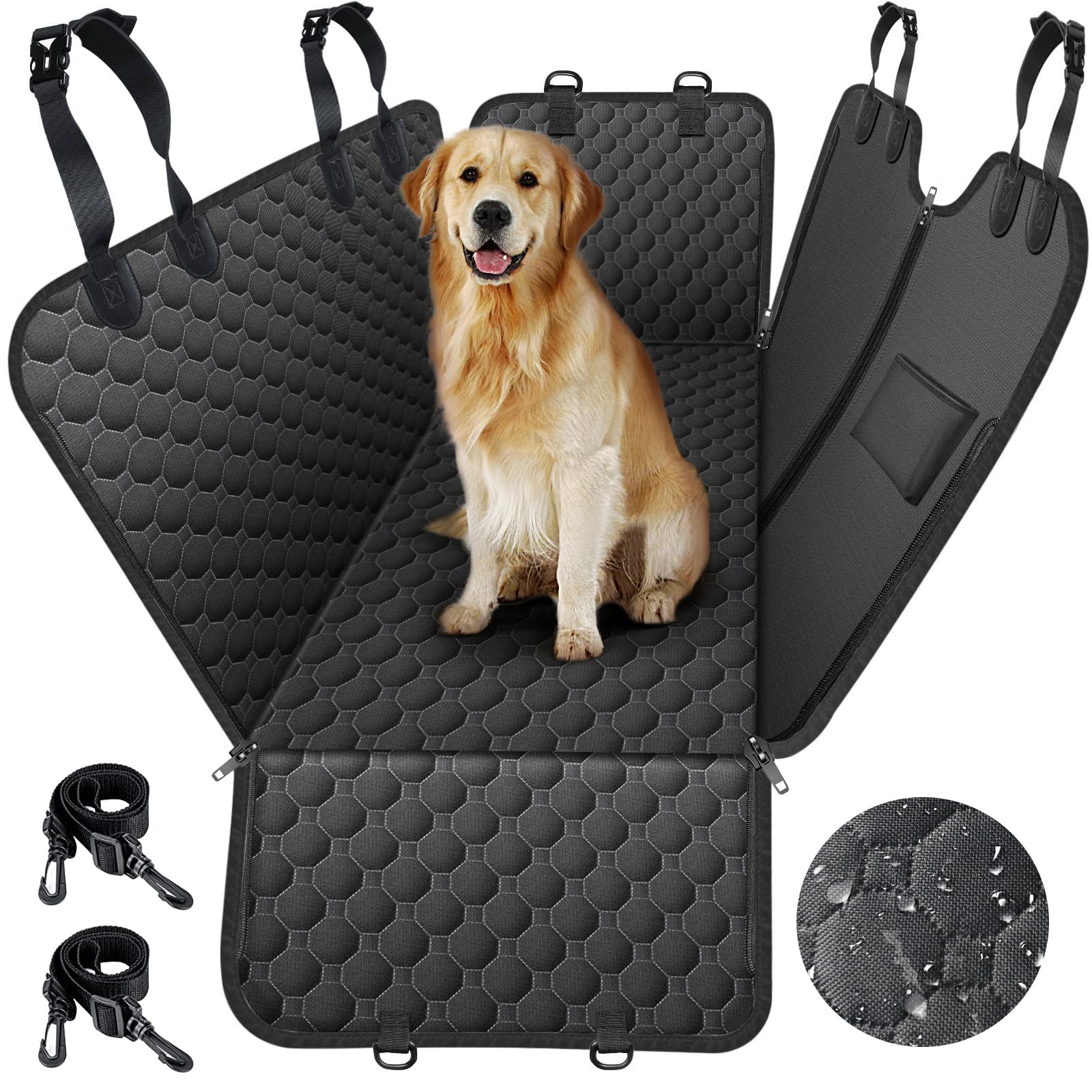 Dog Car Hammock with Side Flaps — Waterproof Scratchproof Back-Seat Cover for SUVs (XL)