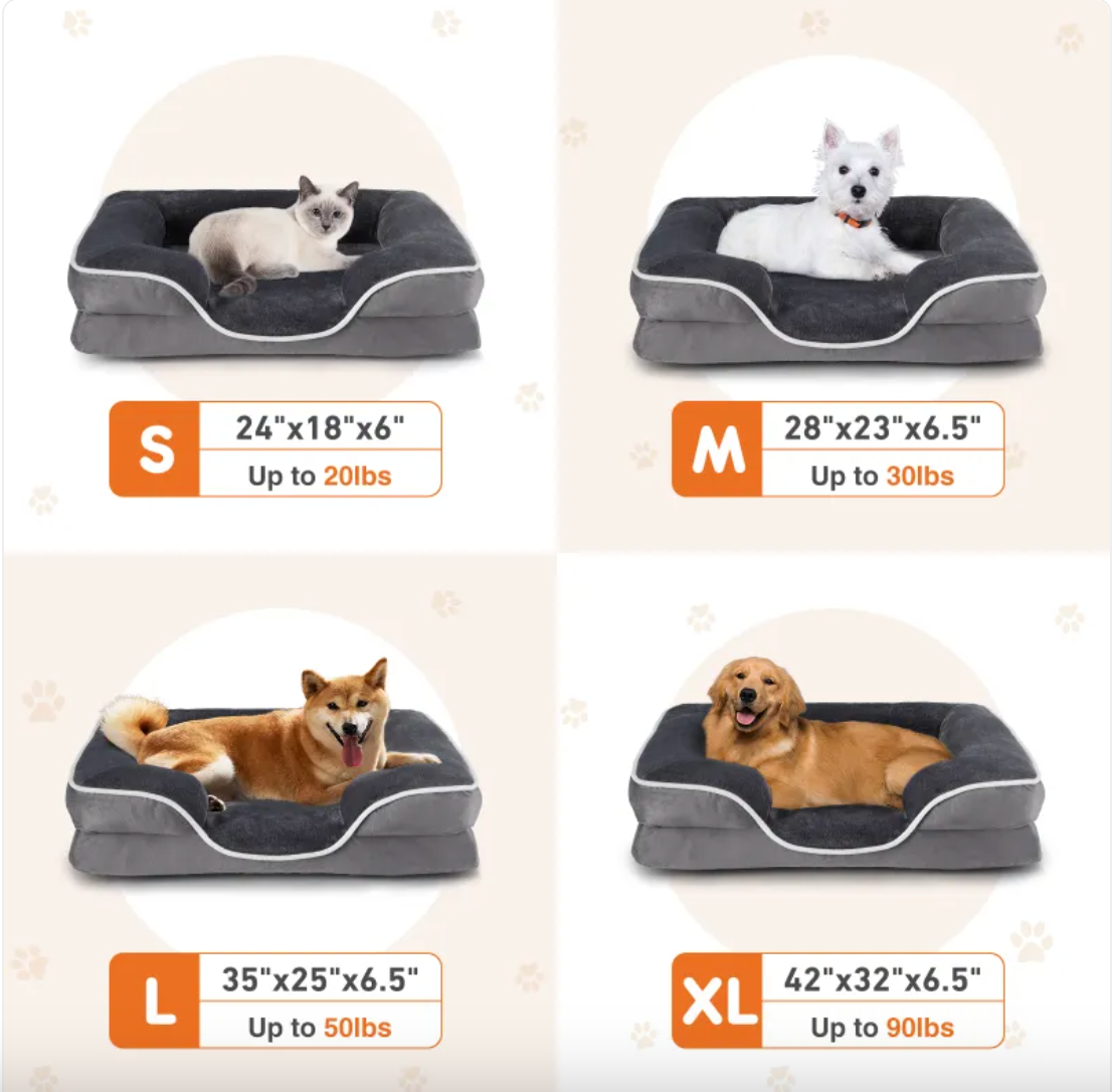 Orthopedic Memory Foam Dog Bed — Supportive Joint-Relief Bed, Washable Cover