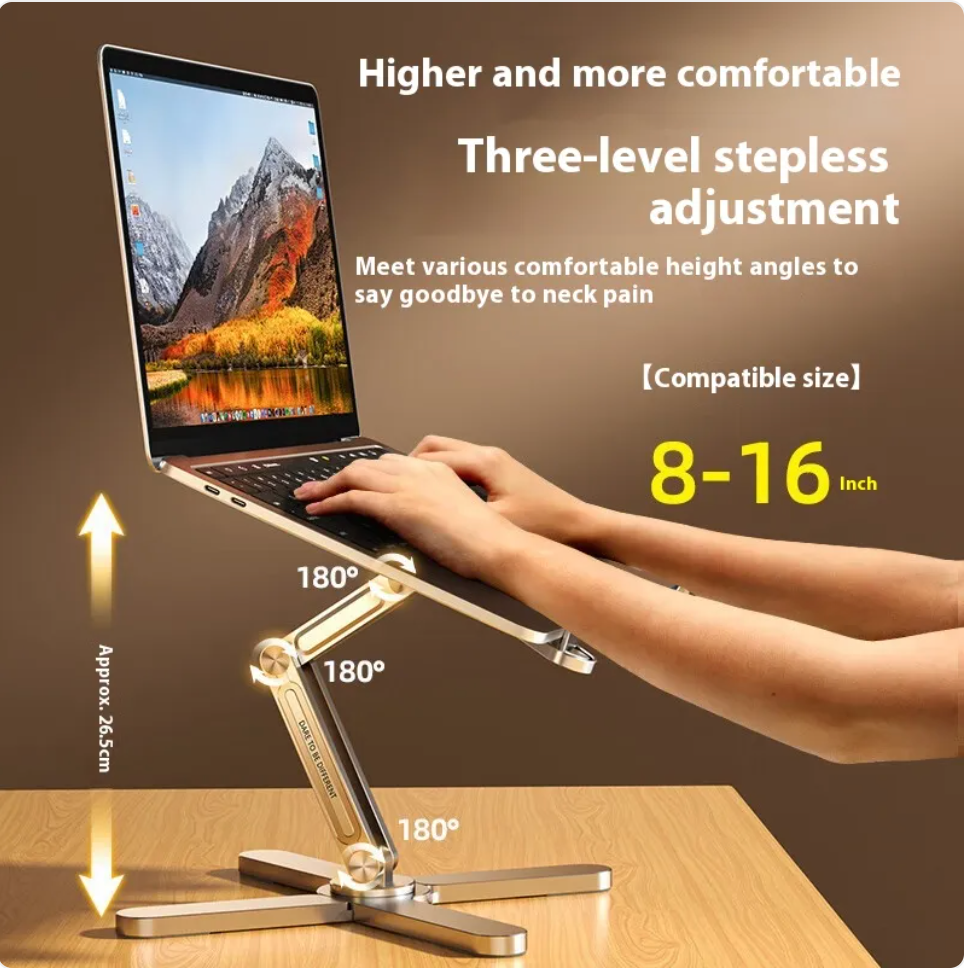 Aluminum Folding Laptop Stand — Adjustable Ergonomic Riser for Desk & Travel