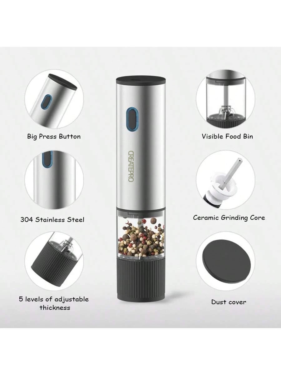 Electric Salt and Pepper Grinder Set – Rechargeable Automatic Mills with LED Light & Adjustable Coarseness