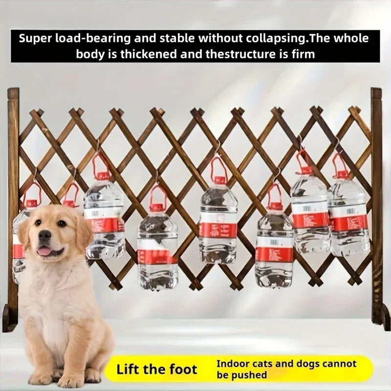 Retractable Wooden Pet Gate — Freestanding Indoor Dog Gate for Doorways, Stairs & Hallways