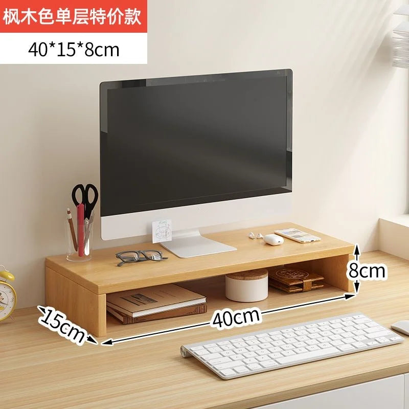 Wood Monitor Riser with Keyboard Storage — Desk Shelf & Computer Screen Stand Organizer