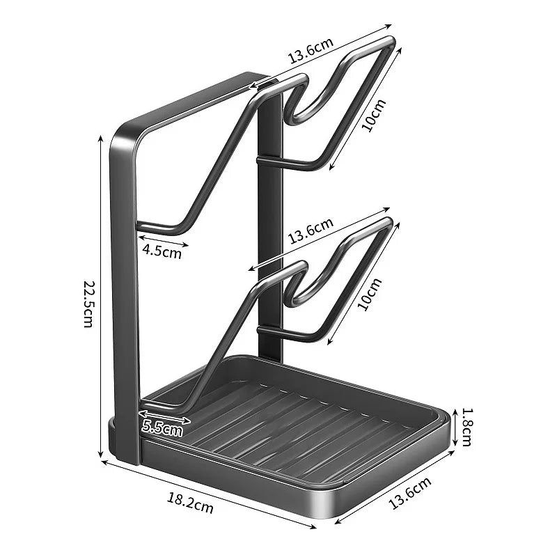 Pot Lid Organizer Rack with Drip Tray — No-Drill Countertop Pot & Pan Lid Holder