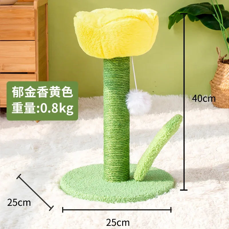 Flower Cat Scratching Tower — Freestanding Floor Cat Tree with Sisal Post & Play Ball (No Wall Mounting)
