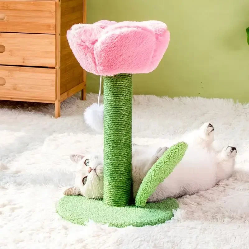 Flower Cat Scratching Tower — Freestanding Floor Cat Tree with Sisal Post & Play Ball (No Wall Mounting)