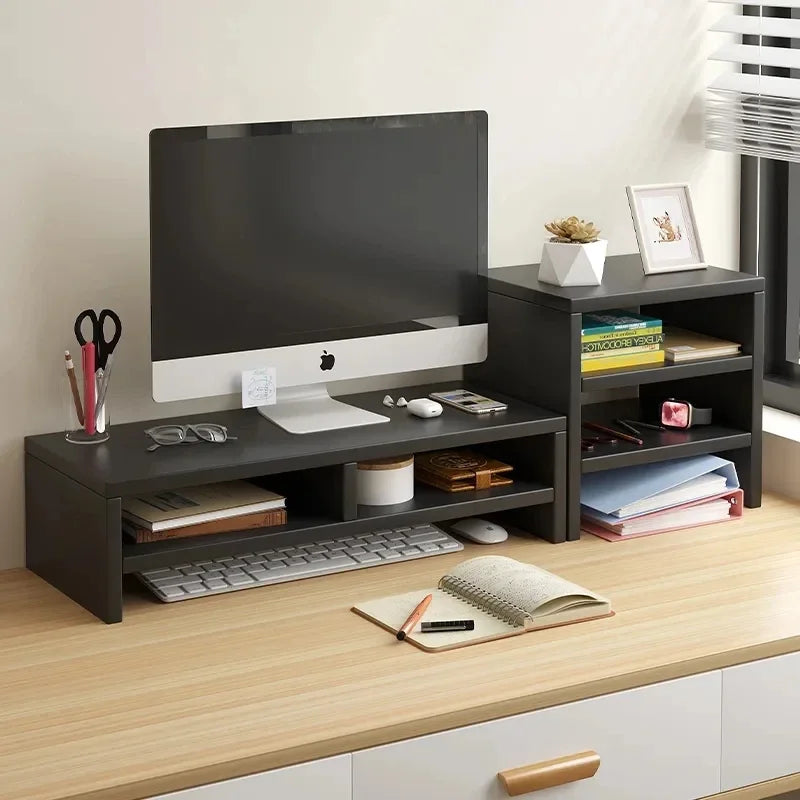 Wood Monitor Riser with Keyboard Storage — Desk Shelf & Computer Screen Stand Organizer