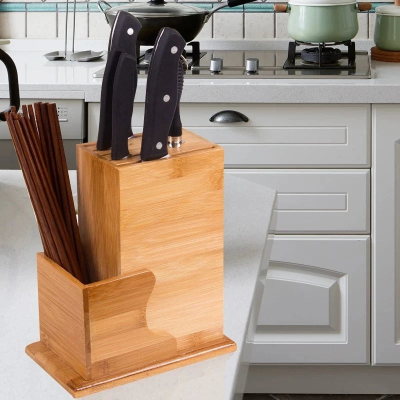 Bamboo Knife Block (Knives Not Included) — Universal 7-Slot Countertop Knife Holder & Organizer