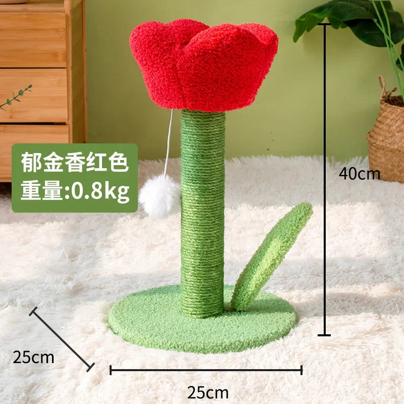 Flower Cat Scratching Tower — Freestanding Floor Cat Tree with Sisal Post & Play Ball (No Wall Mounting)