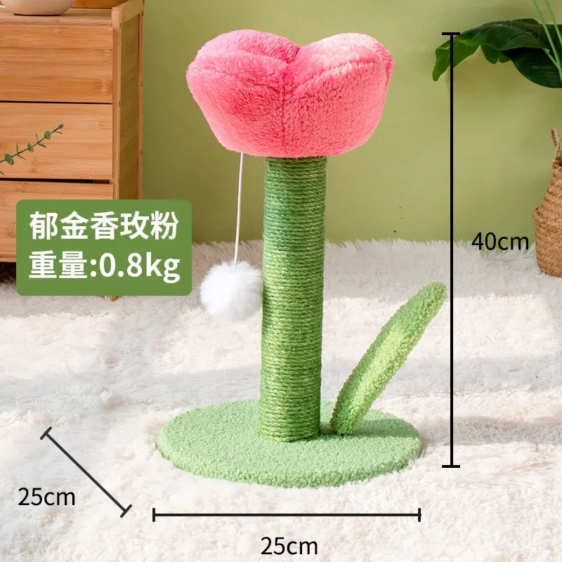 Flower Cat Scratching Tower — Freestanding Floor Cat Tree with Sisal Post & Play Ball (No Wall Mounting)