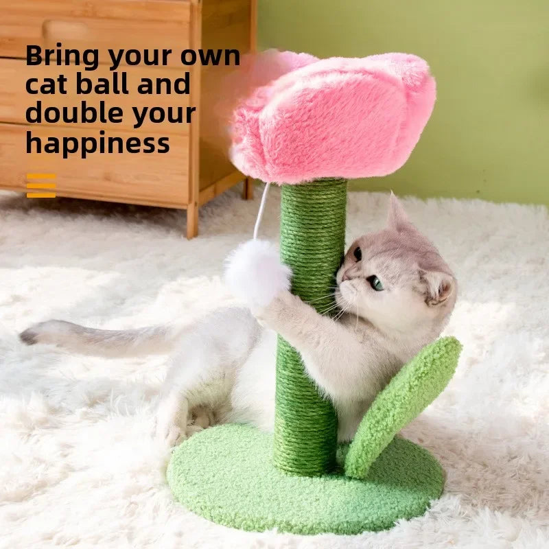 Flower Cat Scratching Tower — Freestanding Floor Cat Tree with Sisal Post & Play Ball (No Wall Mounting)