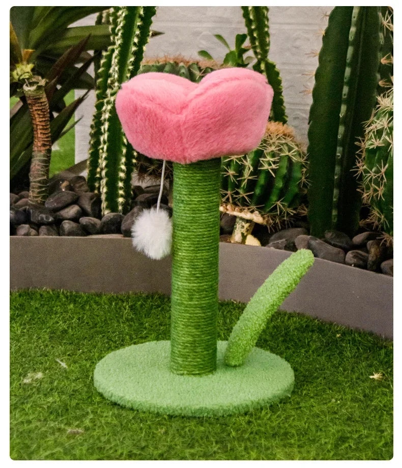 Flower Cat Scratching Tower — Freestanding Floor Cat Tree with Sisal Post & Play Ball (No Wall Mounting)