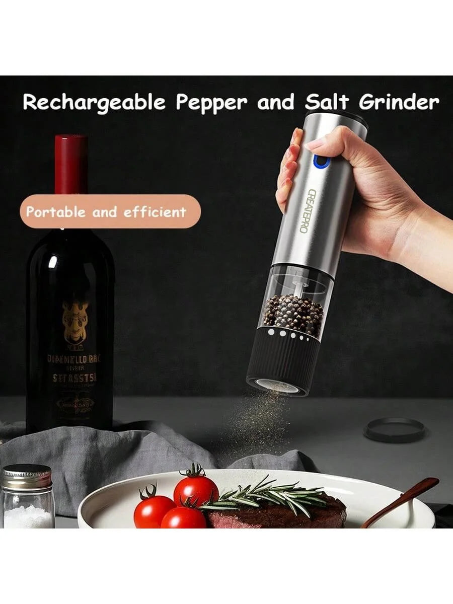 Electric Salt and Pepper Grinder Set – Rechargeable Automatic Mills with LED Light & Adjustable Coarseness