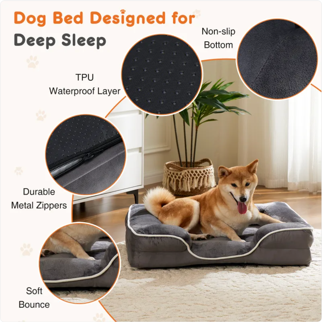 Orthopedic Memory Foam Dog Bed — Supportive Joint-Relief Bed, Washable Cover