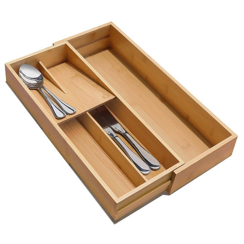 Expandable Bamboo Drawer Organizer — Adjustable Utensil & Cutlery Tray for Kitchen Drawers