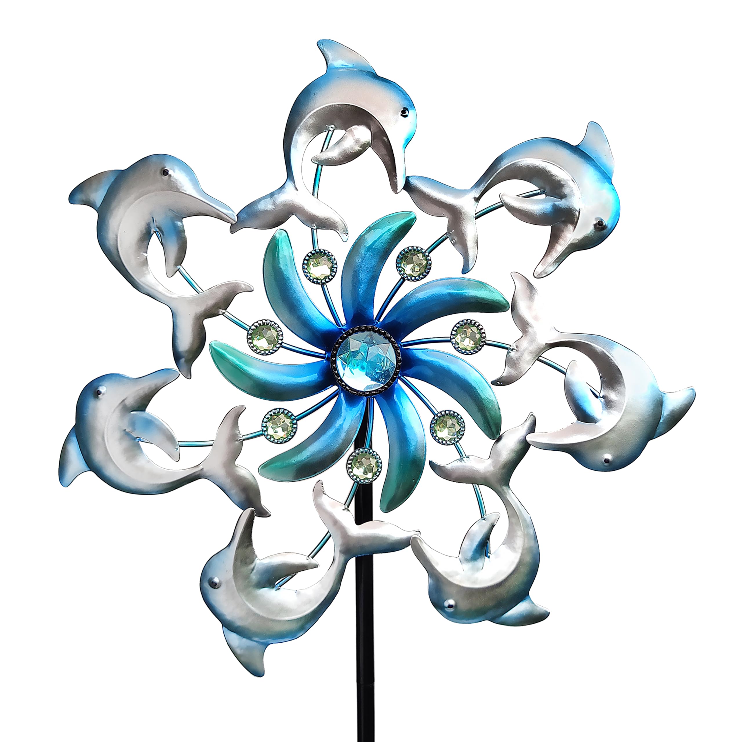 39" Dolphin Wind Spinner Garden Stake — Kinetic Ocean Yard Art