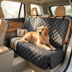 Heavy-duty bench dog seat cover installed in a bright modern SUV with a dog