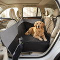 Waterproof dog back-seat cover installed in a bright modern SUV with a dog