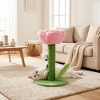 Flower cat scratching tower styled in a cozy modern living room