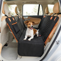 Dog resting on convertible car seat hammock in a bright modern SUV