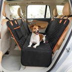 Dog resting on convertible car seat hammock in a bright modern SUV